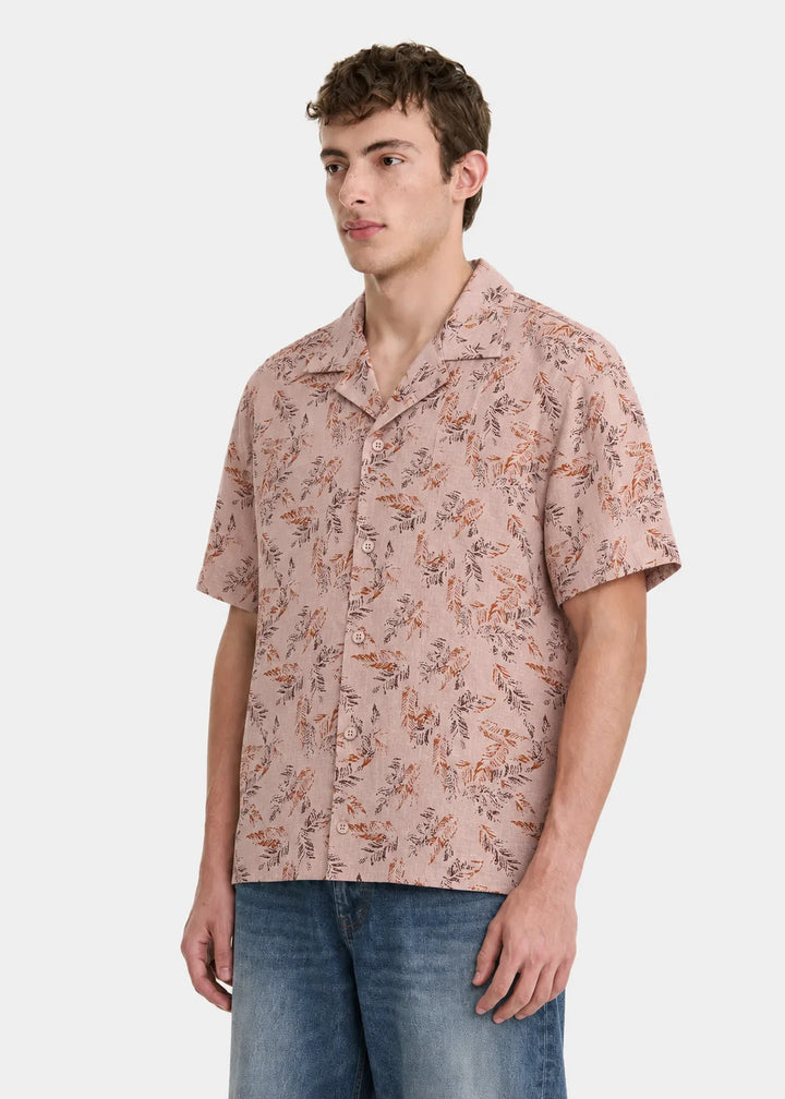 Blush Leaf Print Cuban Collar Shirt