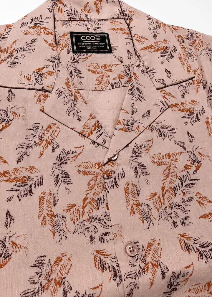 Blush Leaf Print Cuban Collar Shirt