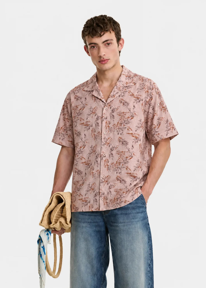 Blush Leaf Print Cuban Collar Shirt