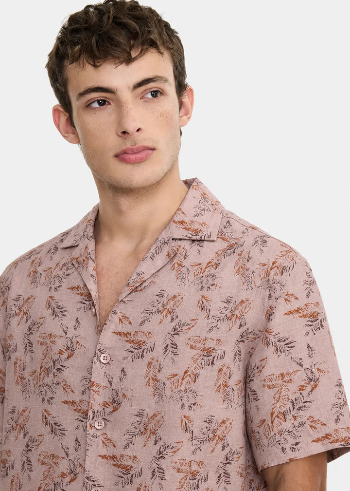 Blush Leaf Print Cuban Collar Shirt