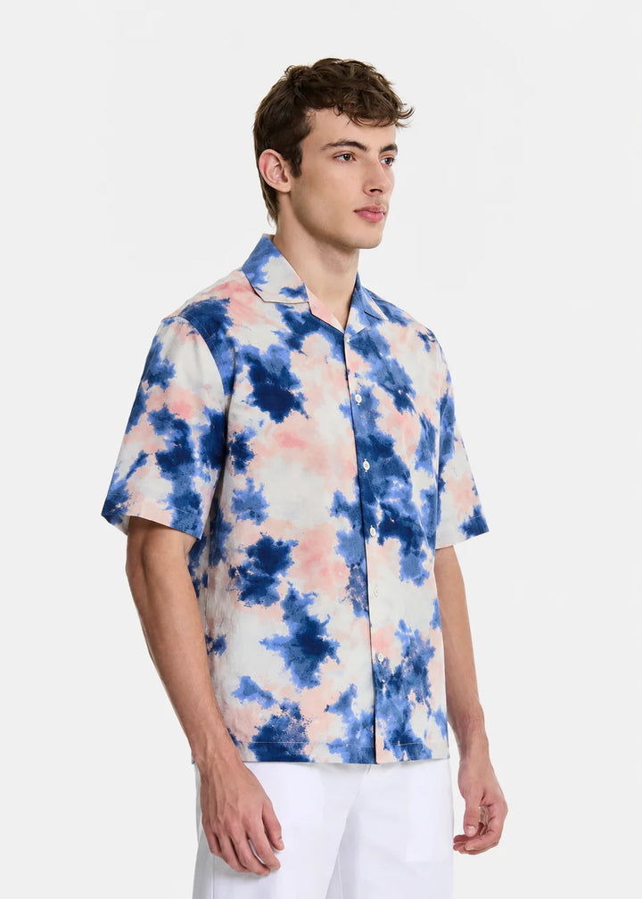 Blue Cloud Print Cuban Collar Shirt