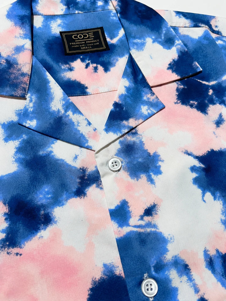 Blue Cloud Print Cuban Collar Shirt