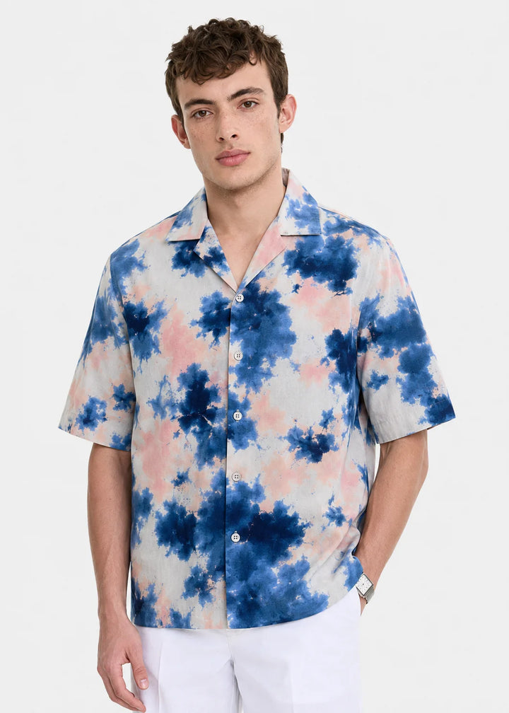 Blue Cloud Print Cuban Collar Shirt