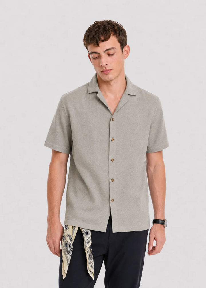 Abbey Stone Linen Cuban Collar Shirt