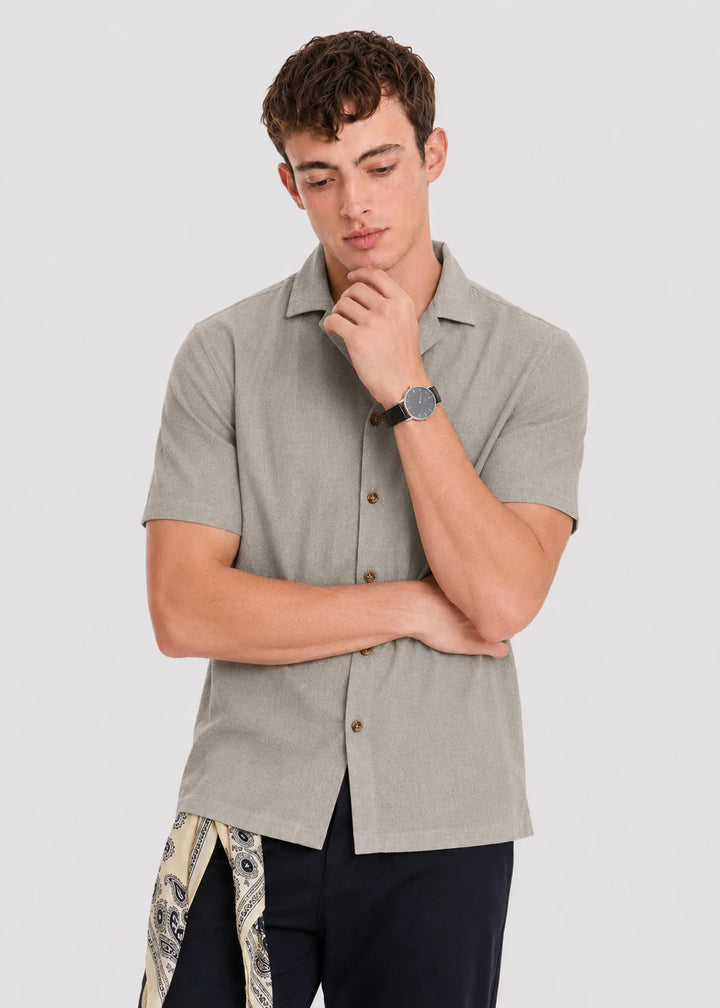 Abbey Stone Linen Cuban Collar Shirt