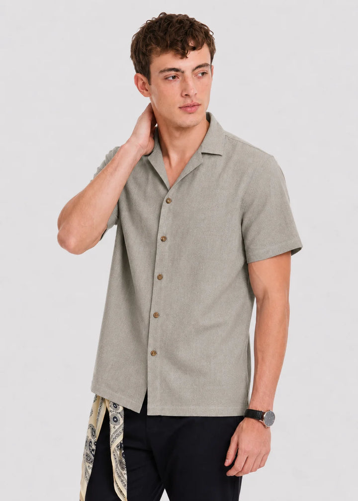 Abbey Stone Linen Cuban Collar Shirt