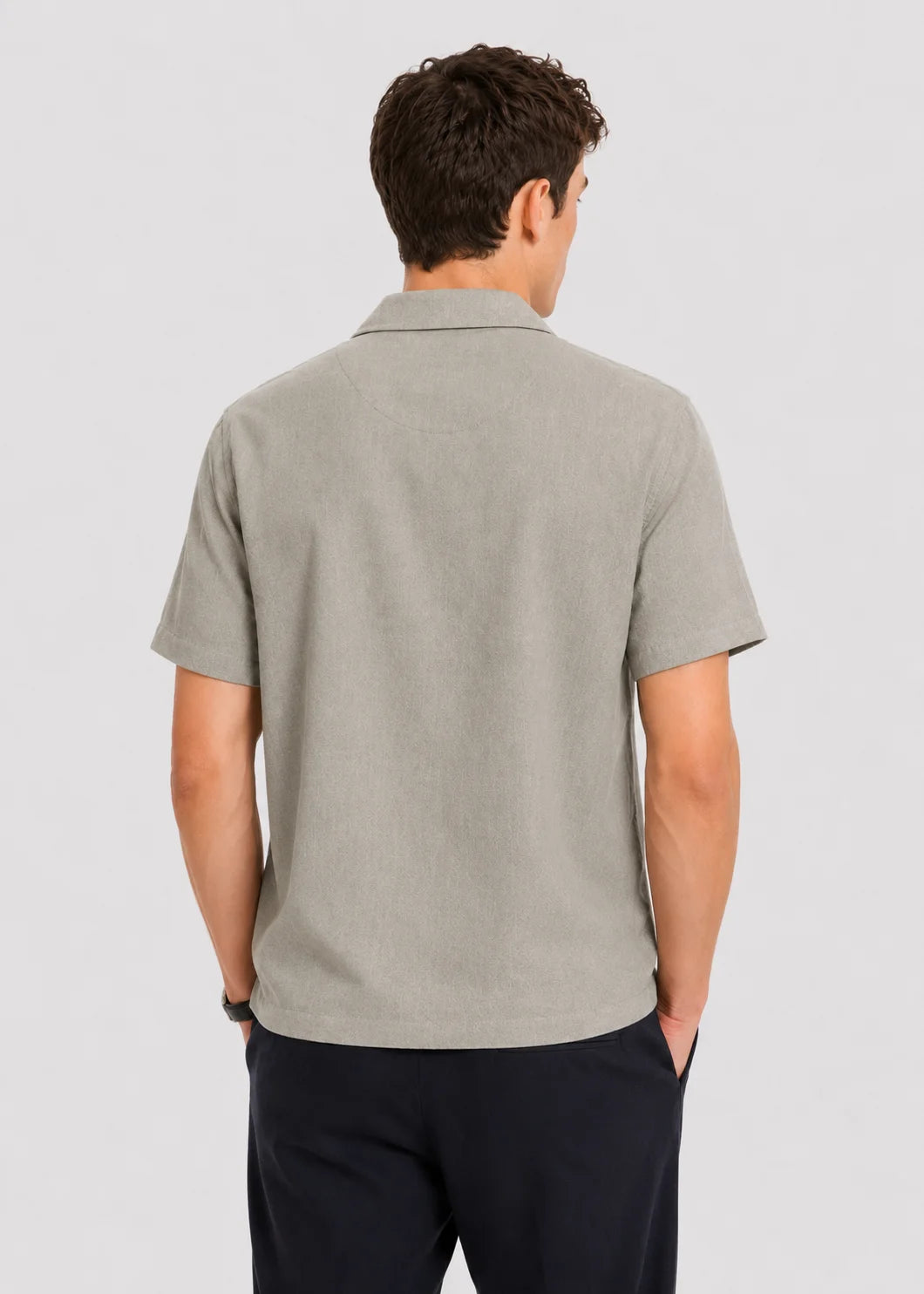 Abbey Stone Linen Cuban Collar Shirt