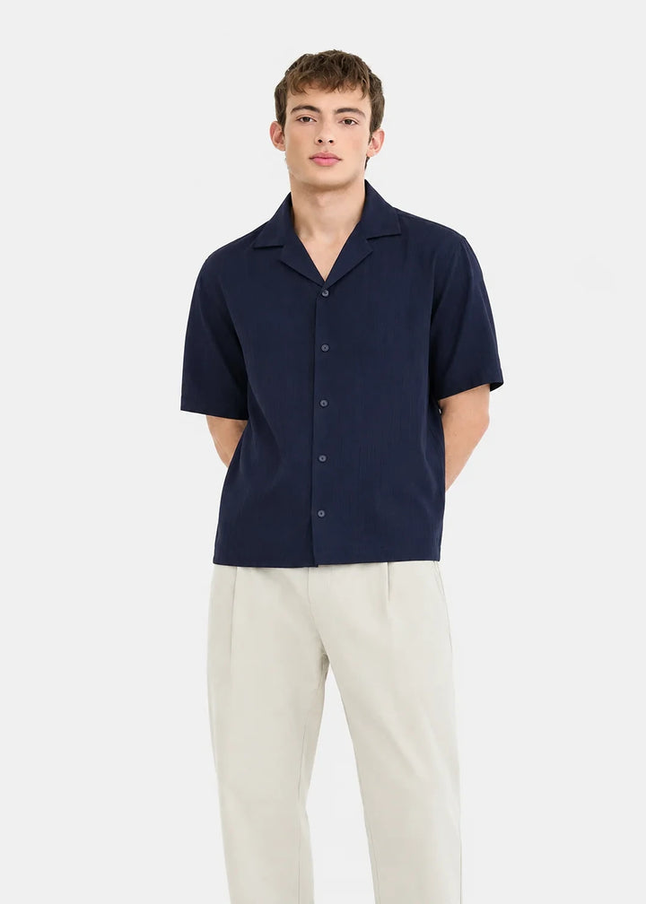 Royal Navy Silk Cuban Collar Shirt