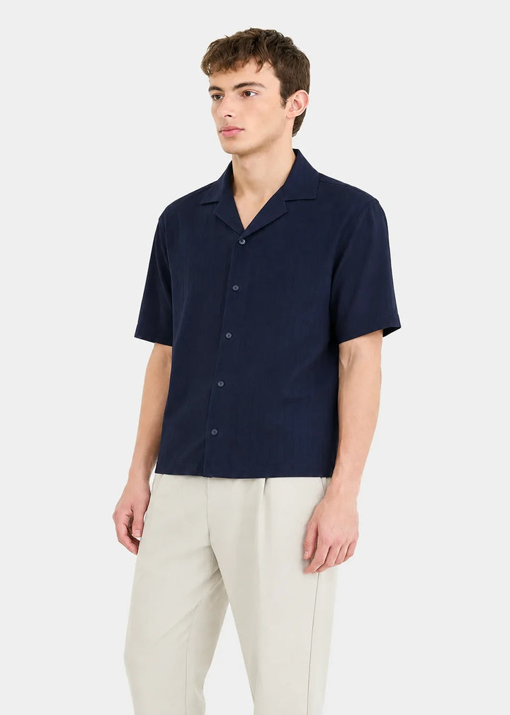 Royal Navy Silk Cuban Collar Shirt