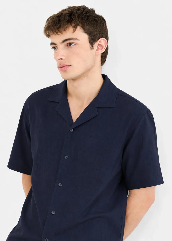 Royal Navy Silk Cuban Collar Shirt