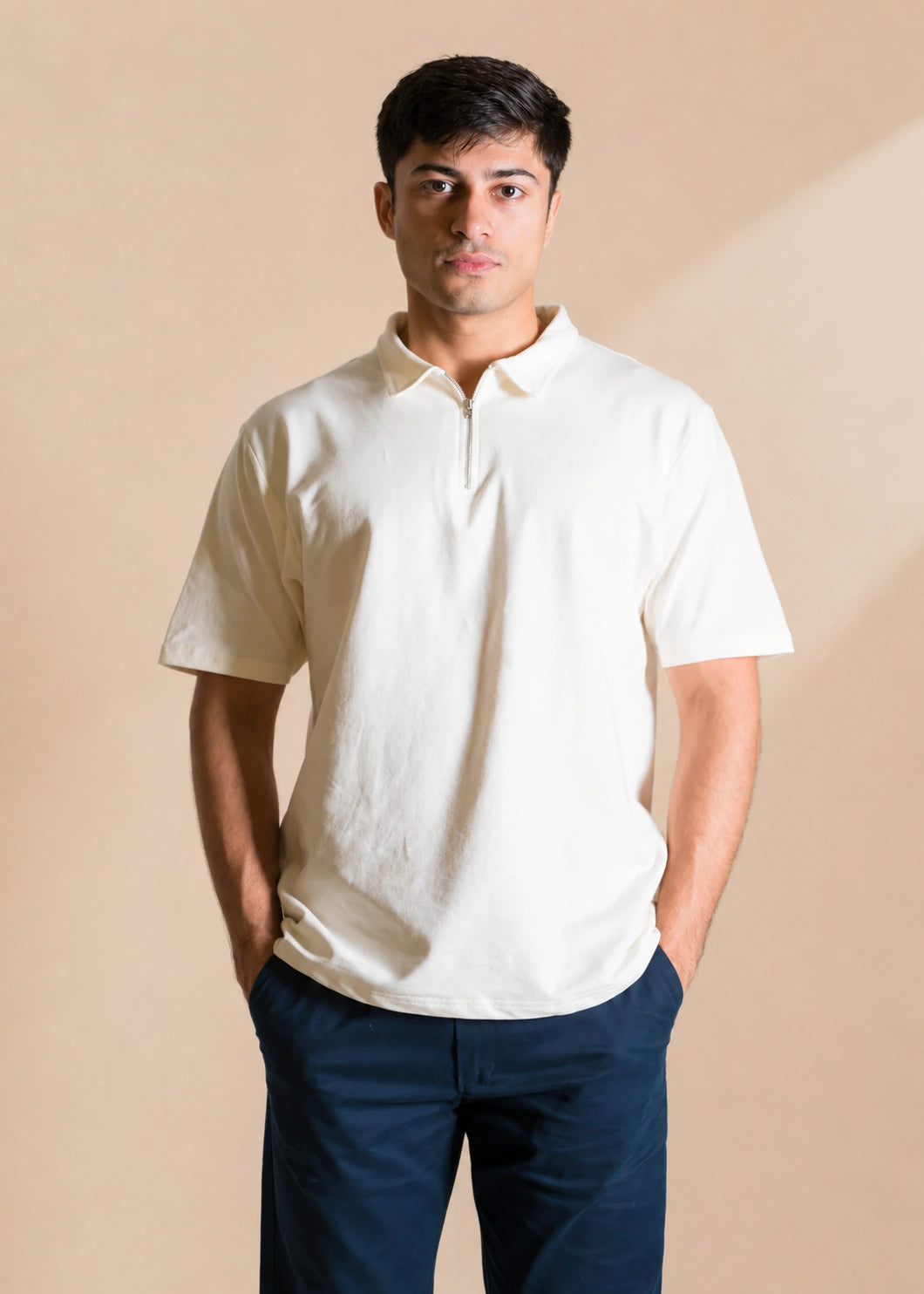 Relaxed Zipper Polo Shirt – OFF WHITE