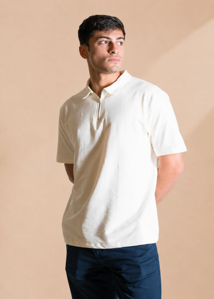Relaxed Zipper Polo Shirt – OFF WHITE