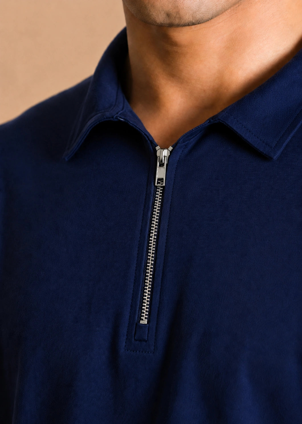 Relaxed Zipper Polo Shirt – Navy
