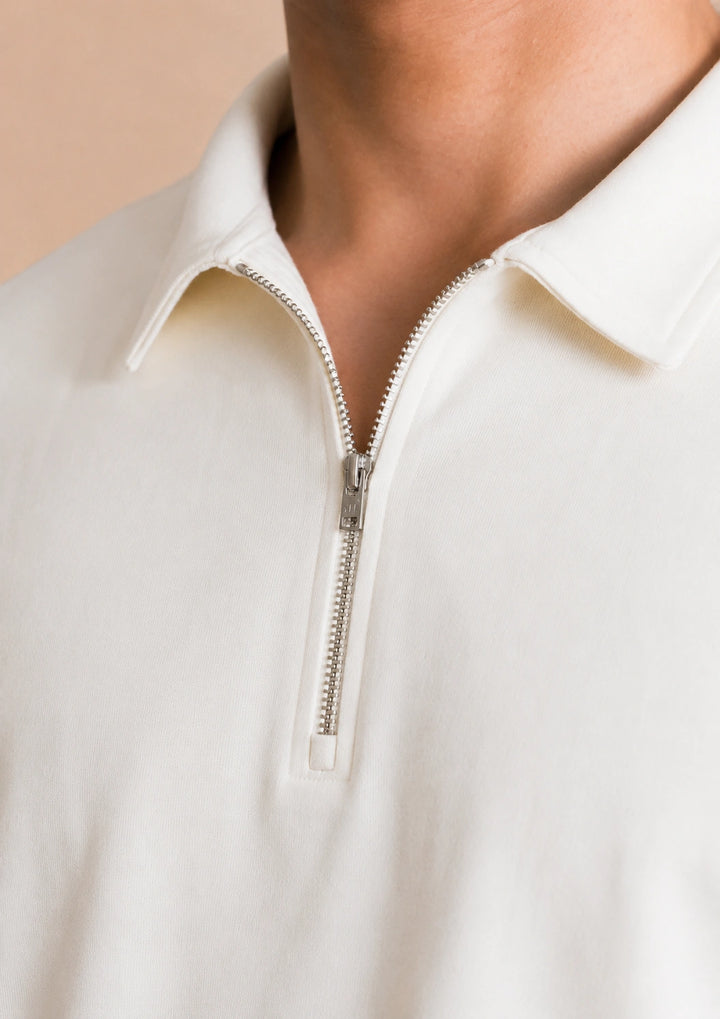 Relaxed Zipper Polo Shirt – OFF WHITE