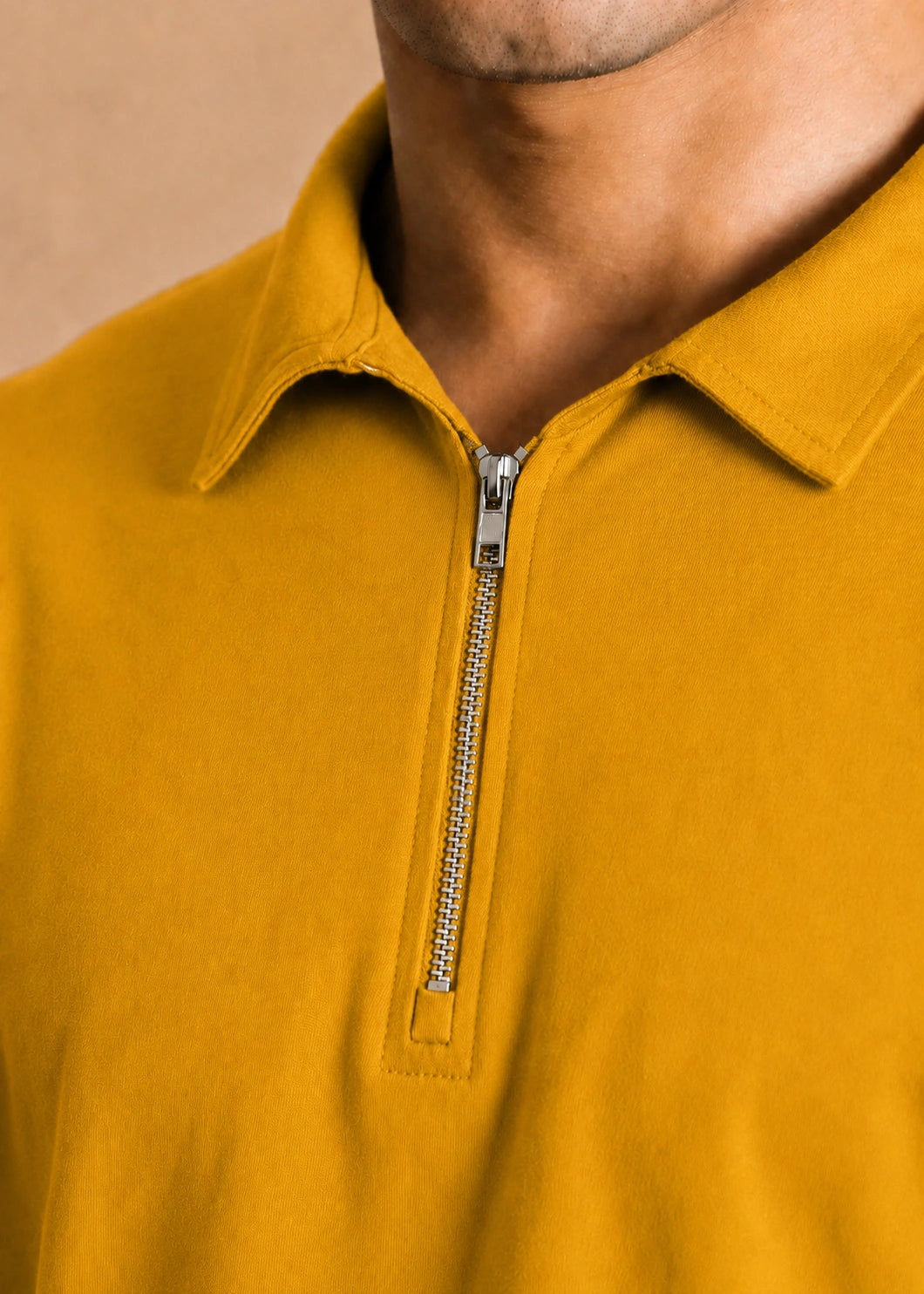 Relaxed Zipper Polo Shirt – Mustard