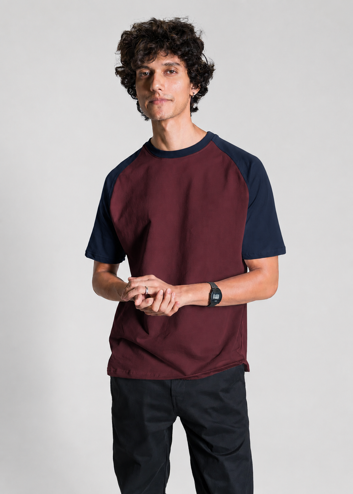 Heavy Relaxed Raglan T-shirt — Maroon & Navy