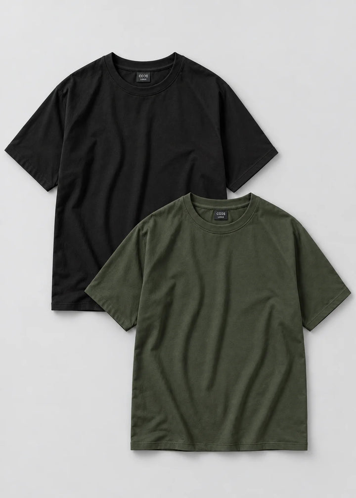 Heavy Box-Fit T-Shirt Pack of 2 - Black & Green