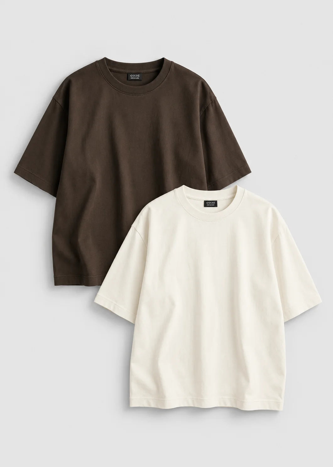 Heavy Box-Fit T-Shirt Pack of 2 - Brown & Off White