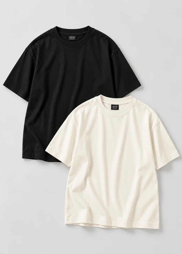 Heavy Box-Fit T-Shirt Pack of 2 - Black & Off White