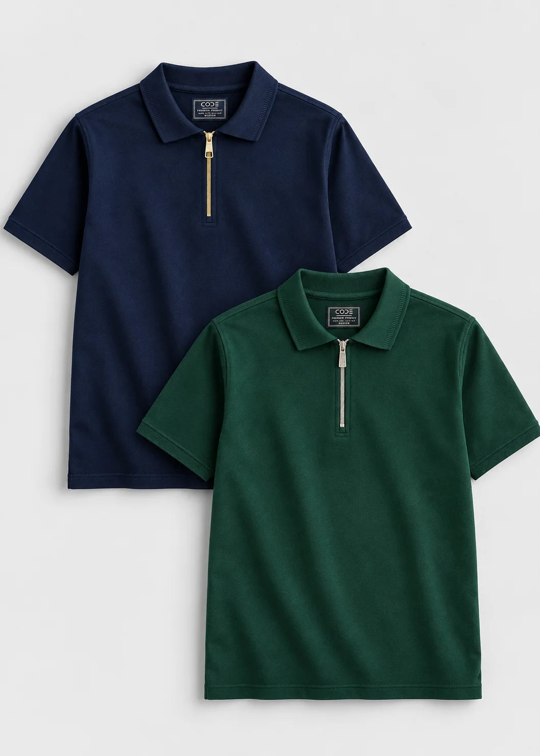 Zipper Polo Shirt Pack of 2 — Navy & Green