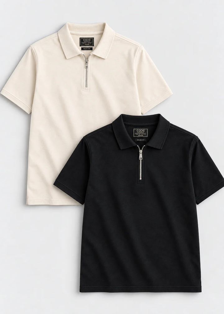 Relaxed Zipper Polo Shirts