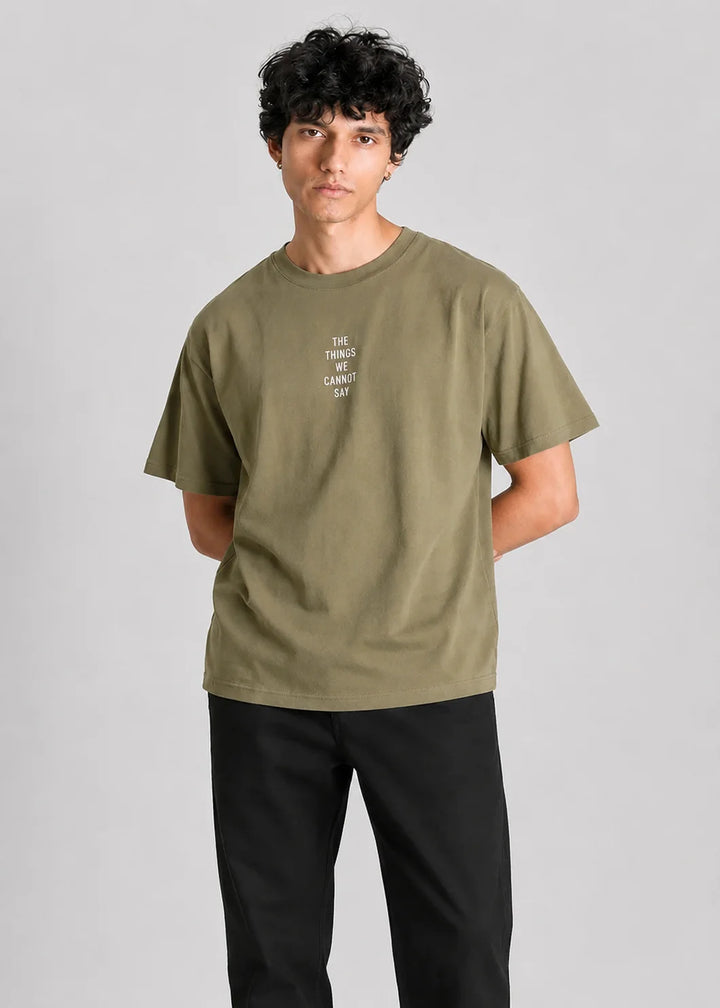 Oversized Cotton Stretch T-Shirt – Olive Green