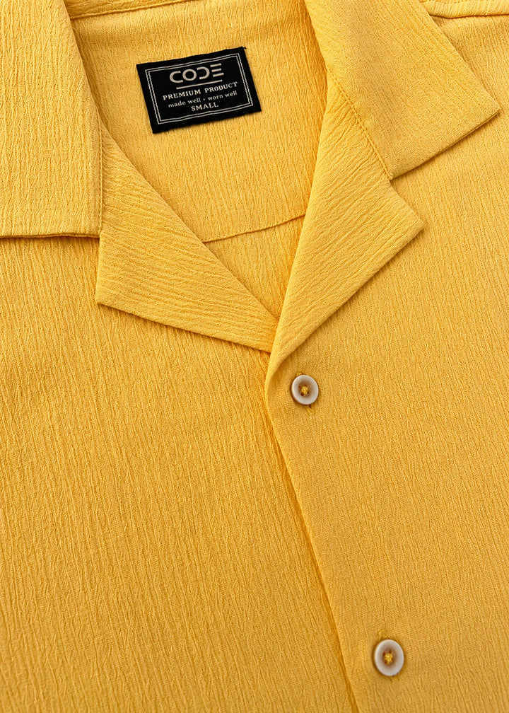 Mustard Textured Cuban Collar Shirt