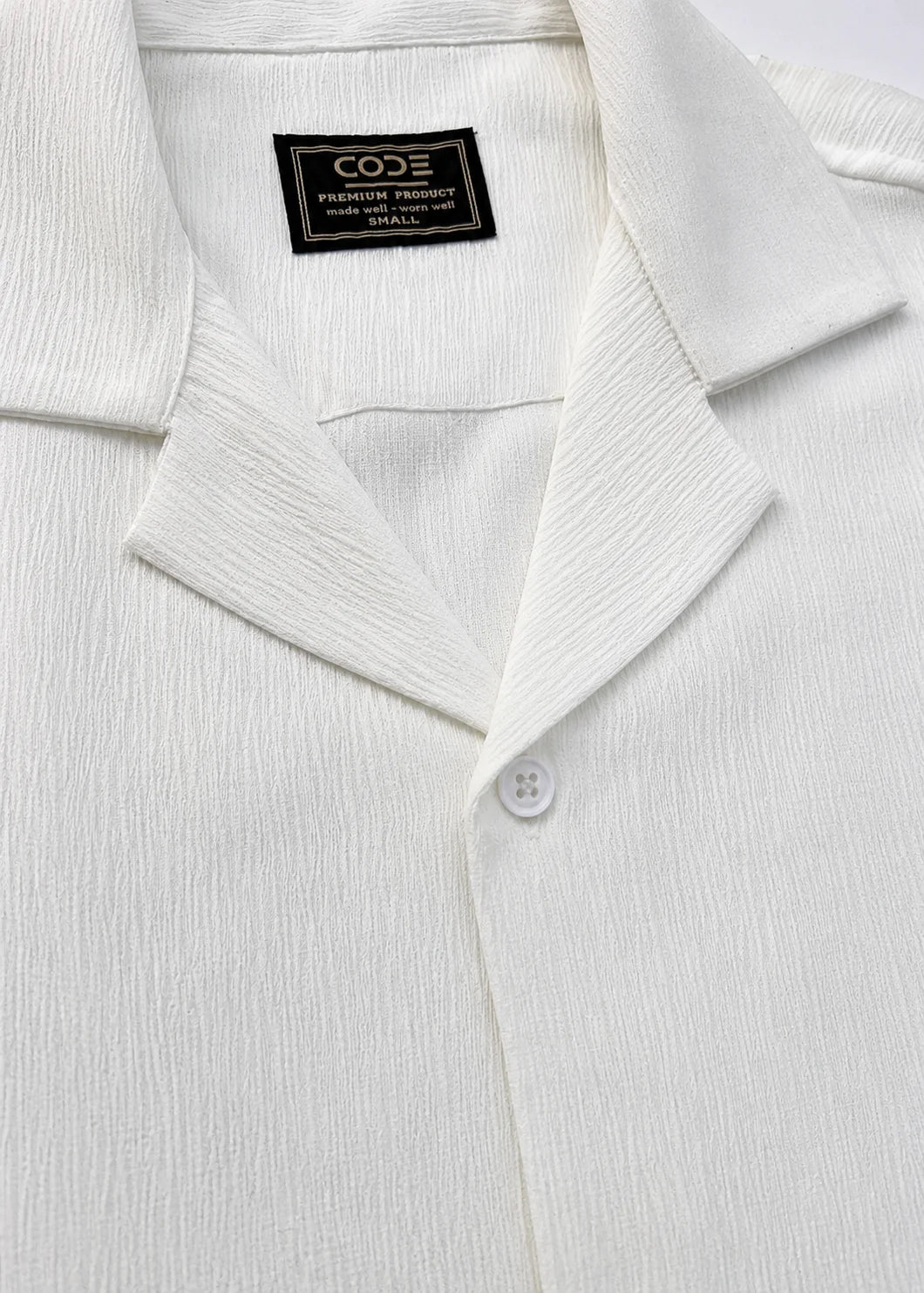 White Textured Cuban Collar Shirt