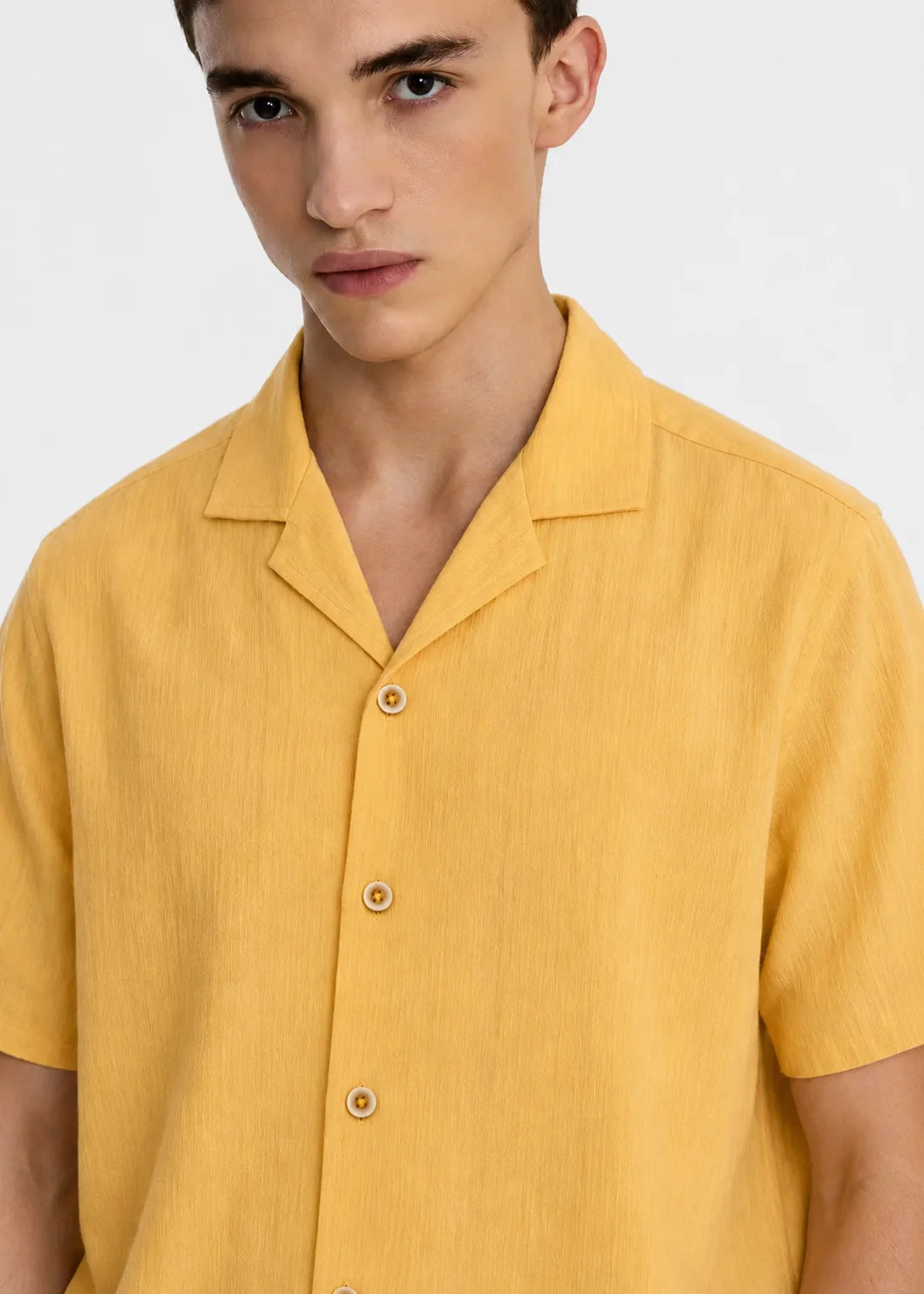 Mustard Textured Cuban Collar Shirt