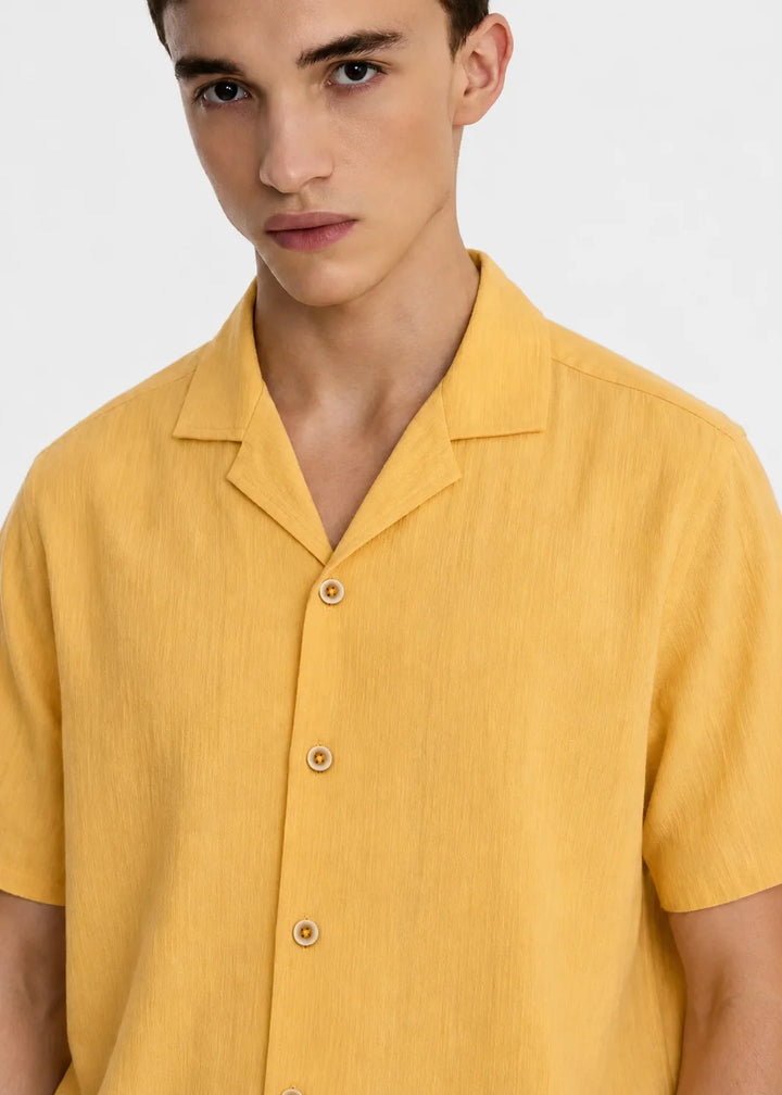 Mustard Textured Cuban Collar Shirt