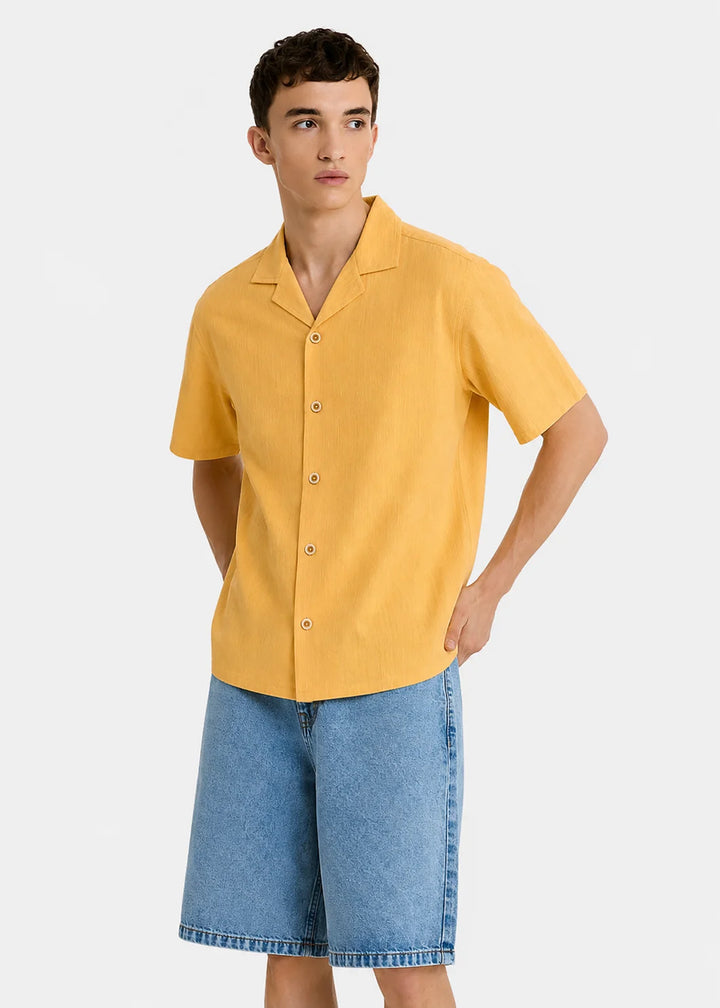 Mustard Textured Cuban Collar Shirt