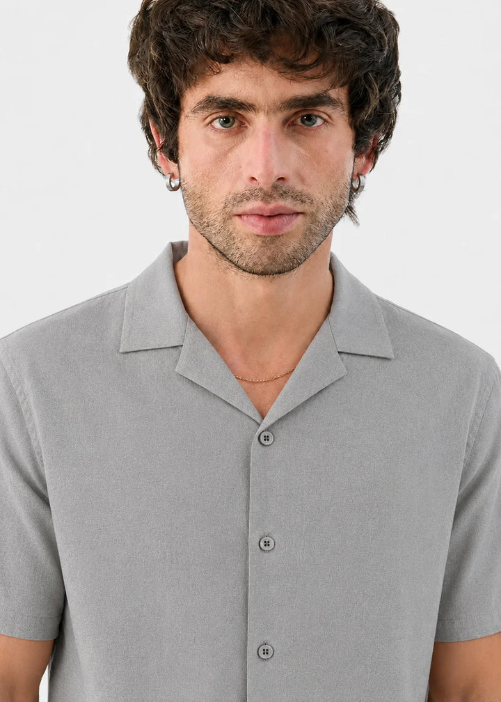 Silver Grey Textured Cuban Collar Shirt