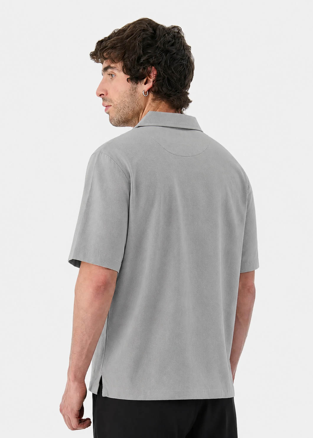 Silver Grey Textured Cuban Collar Shirt