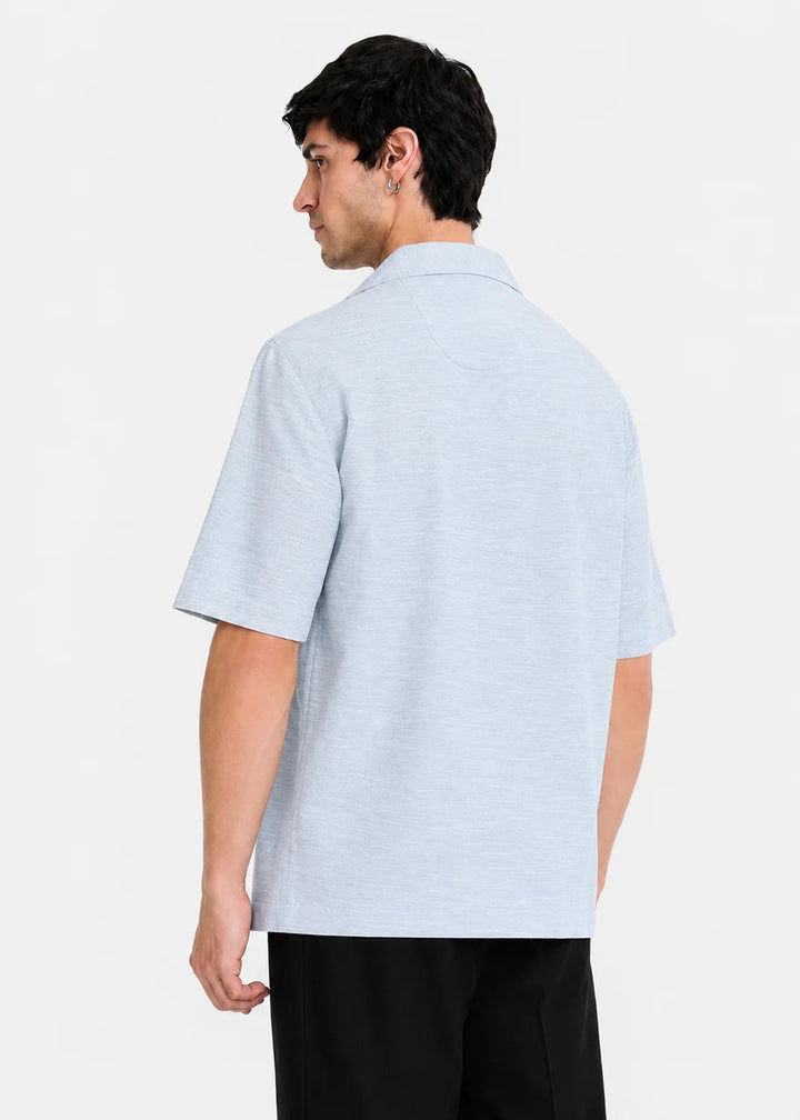 Ice Blue Textured Cuban Collar Shirt
