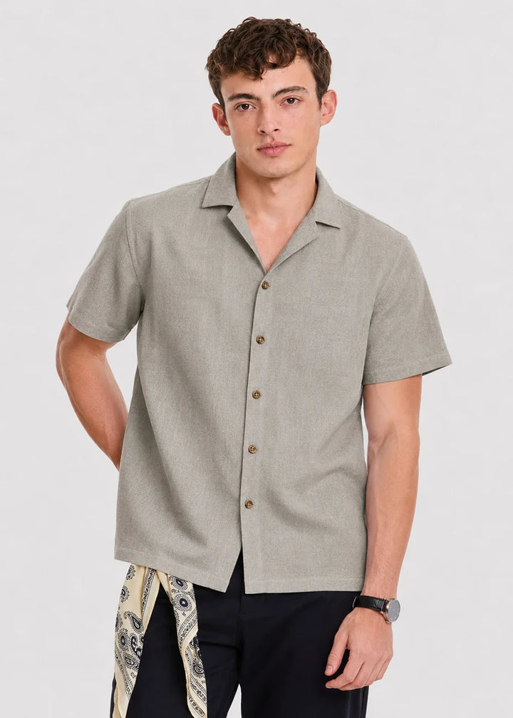 Abbey Stone Linen Cuban Collar Shirt