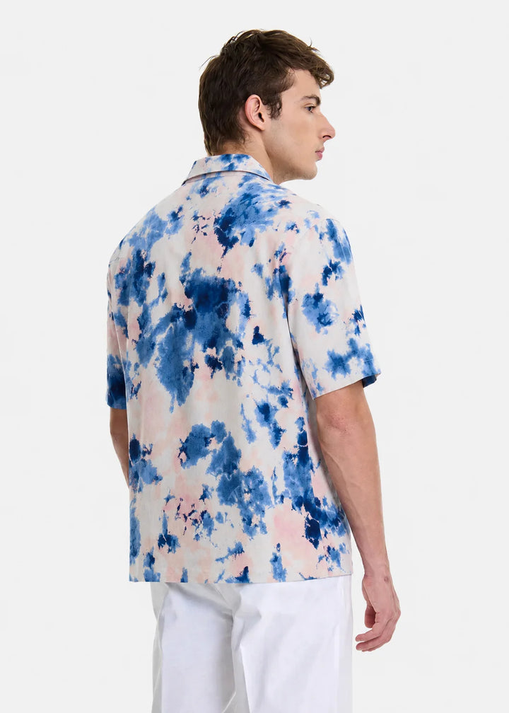 Blue Cloud Print Cuban Collar Shirt