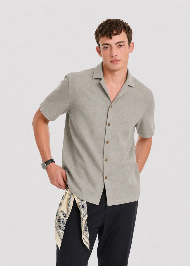 Abbey Stone Linen Cuban Collar Shirt