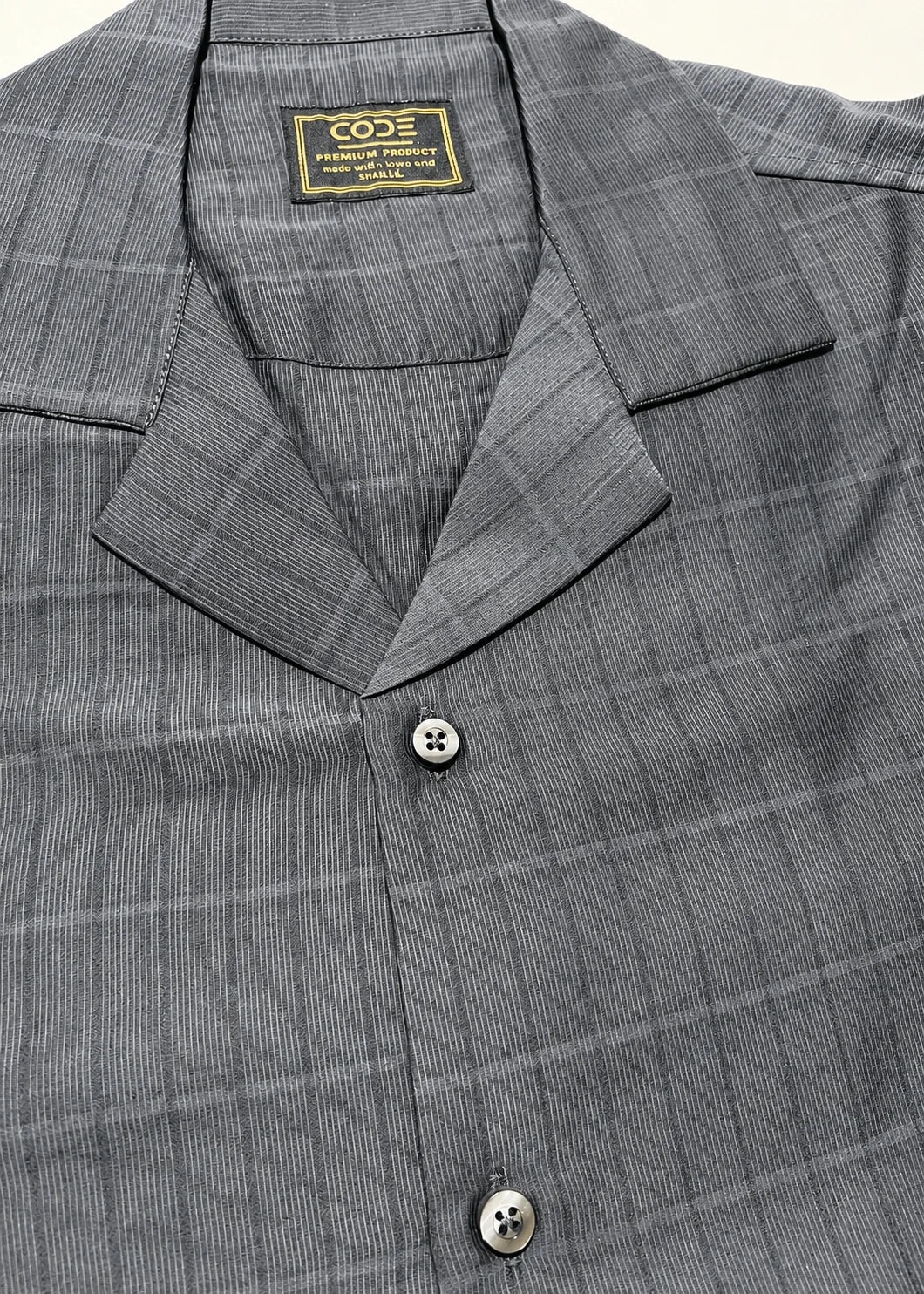 Grey Textured Cuban Collar Shirt
