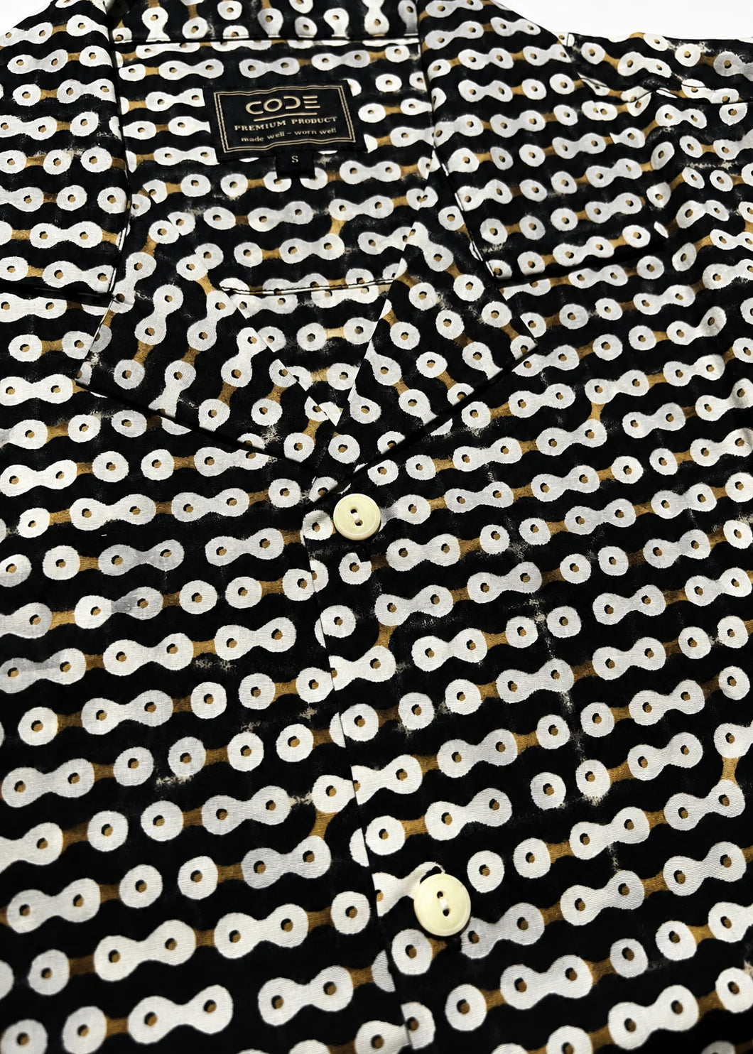 Black Geometric Cuban Collar Shirt