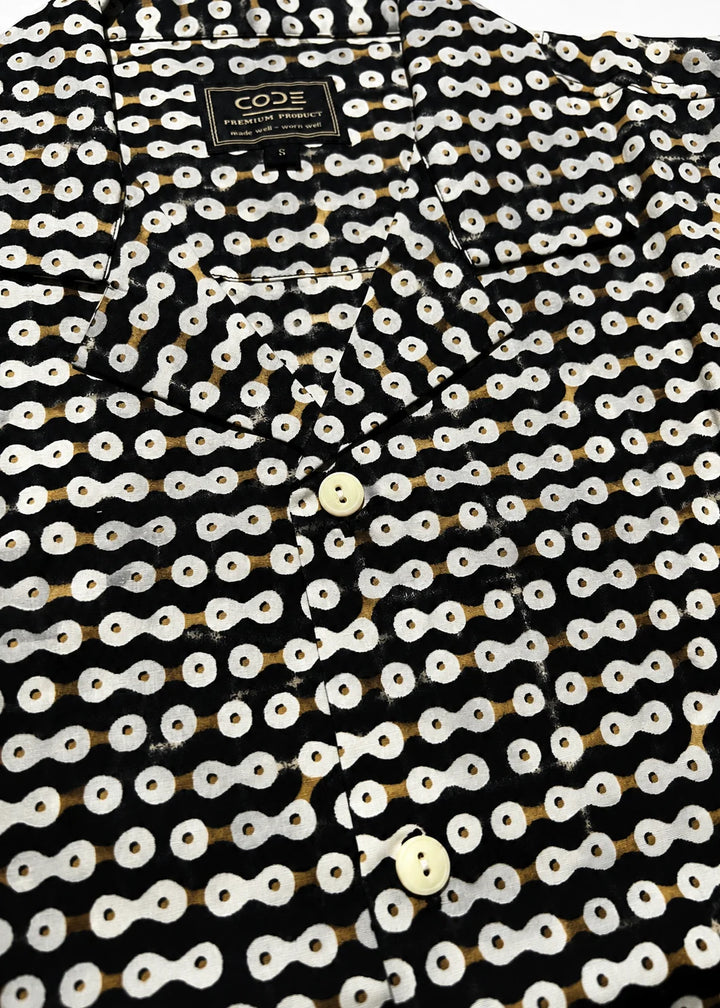 Black Geometric Cuban Collar Shirt