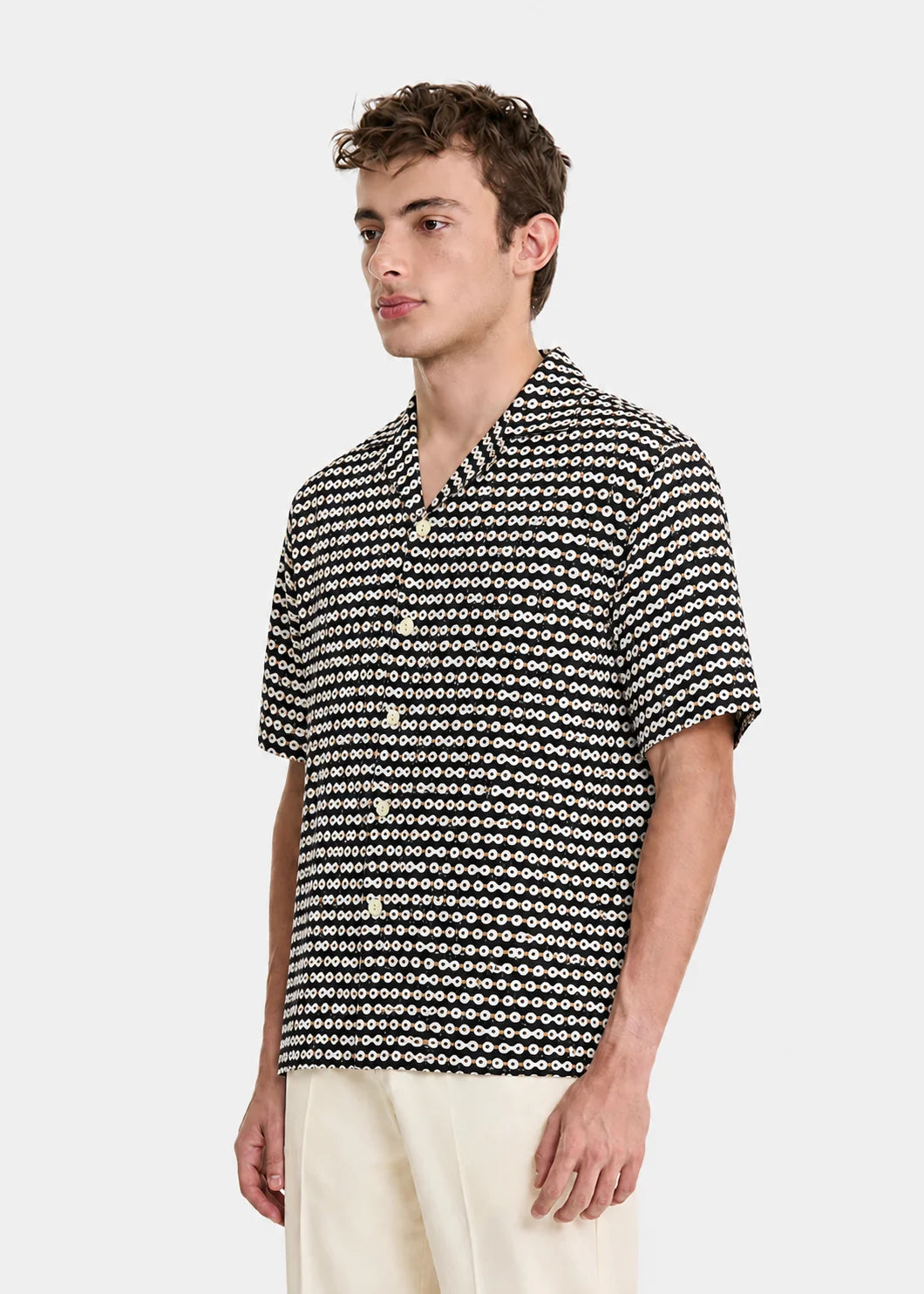 Black Geometric Cuban Collar Shirt