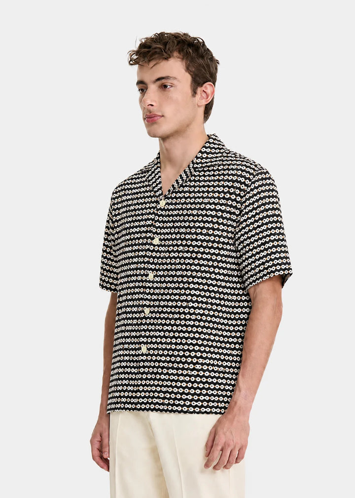 Black Geometric Cuban Collar Shirt