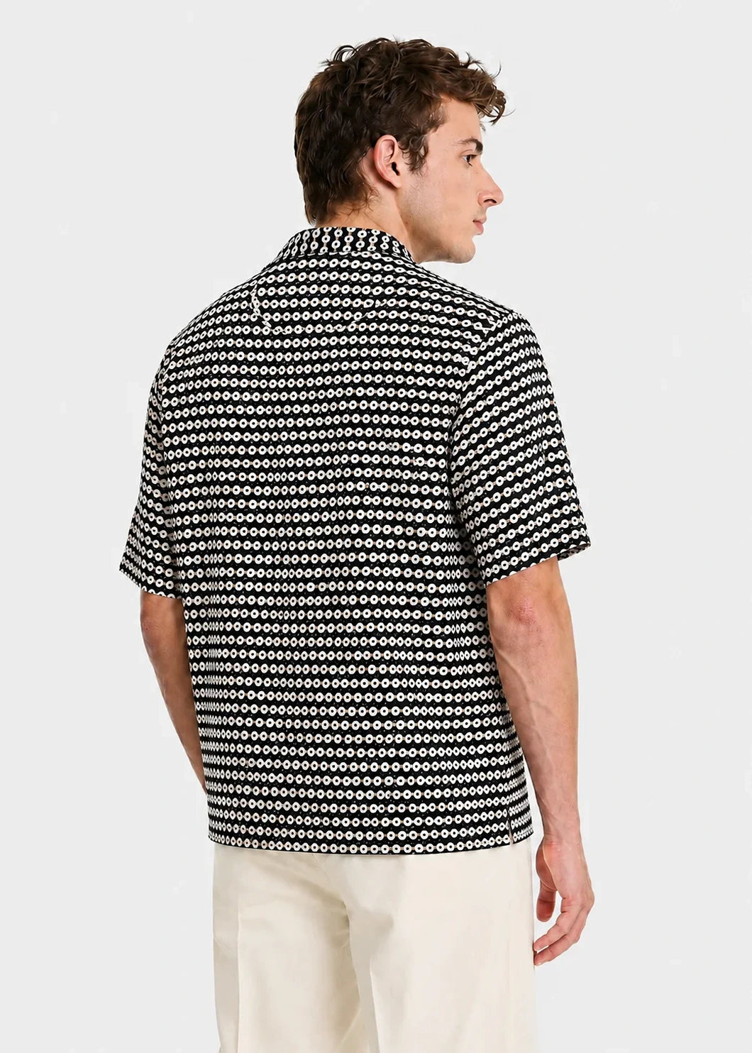 Black Geometric Cuban Collar Shirt