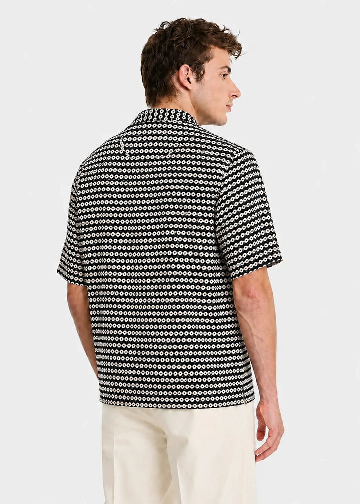 Black Geometric Cuban Collar Shirt