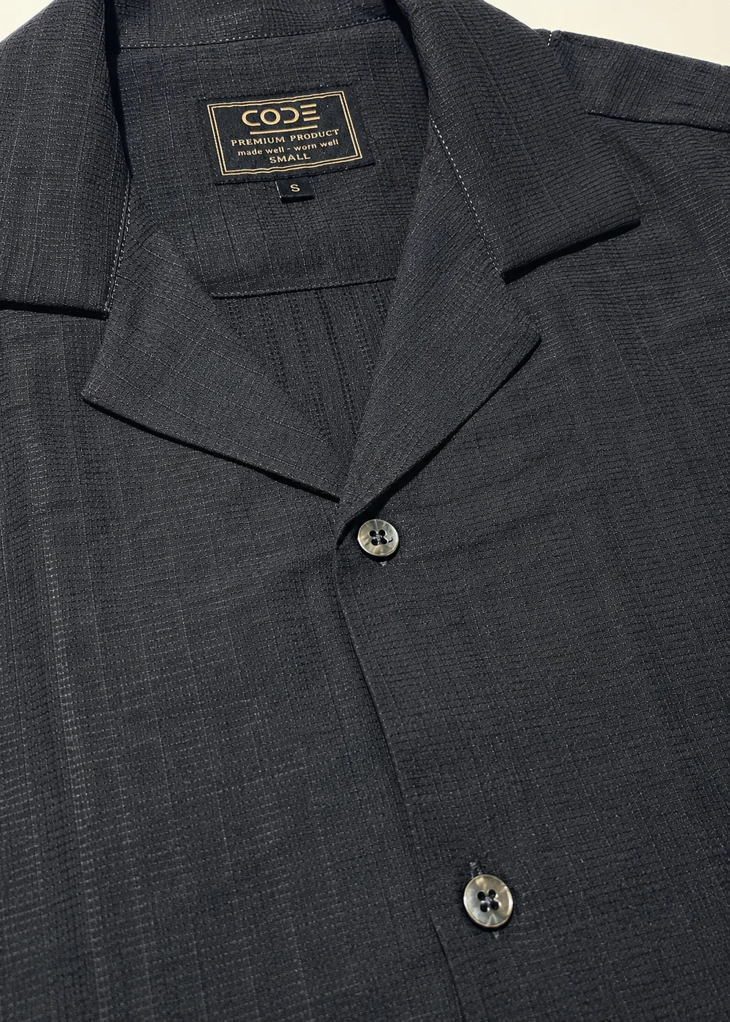 Dark Grey Textured Cuban Collar Shirt