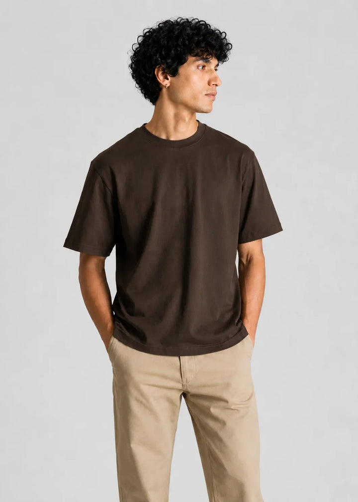Heavy Box-Fit T-shirt — Brown