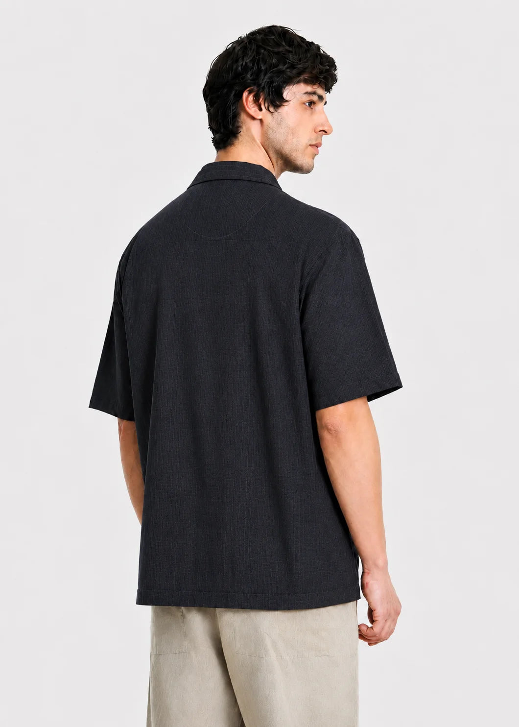 Dark Grey Textured Cuban Collar Shirt