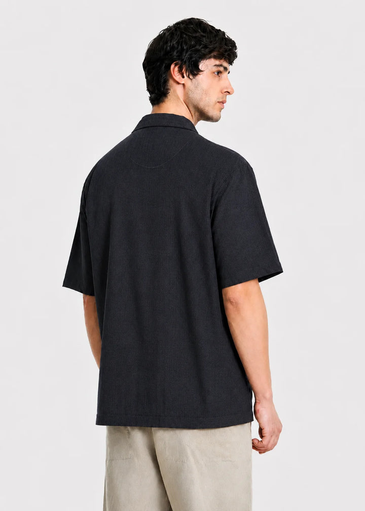 Dark Grey Textured Cuban Collar Shirt