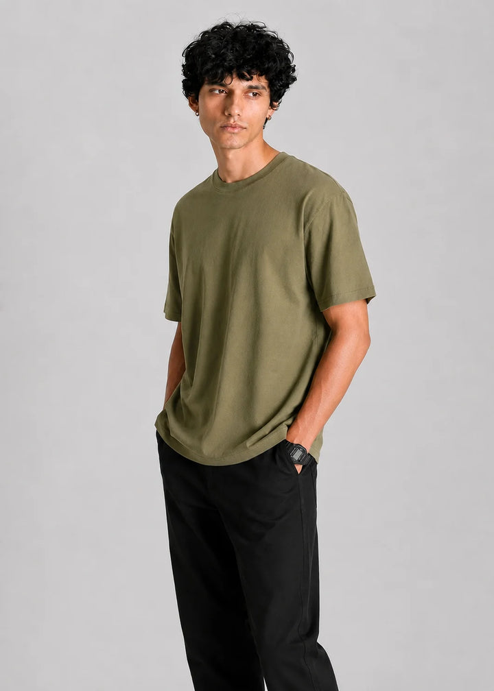 Stretch Relaxed Fit T-shirt — Olive Green