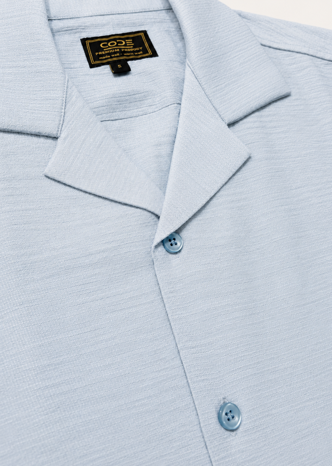 Ice Blue Textured Cuban Collar Shirt